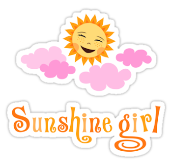 Cute laughing cartoon sun with pink clouds sunshine girl stickers ...