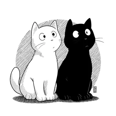 Cute Line Art Cats: White and Black Duo Cute Line Art Cats: White and Black Duo