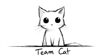 Cute Line Drawing of a Cat with 'Team Cat' Caption