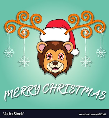 cute lion head cartoon christmas card wearing