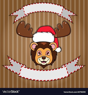 cute lion head with christmas hat blank label
