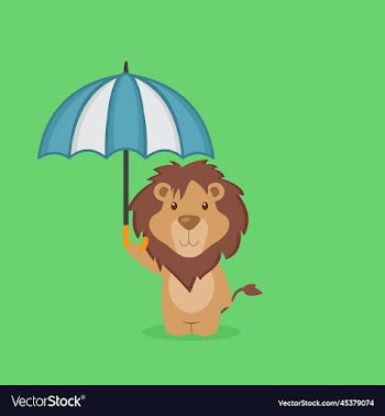 cute lion holding umbrella