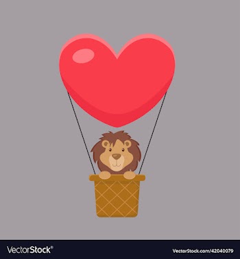 cute lion hot air balloon cartoon