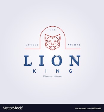 cute lion king vintage line logo smiling mascot