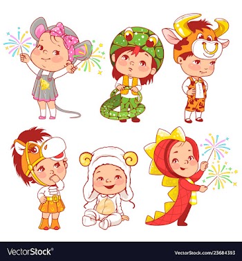  					Cute little baby wear carnival costumes vector image														