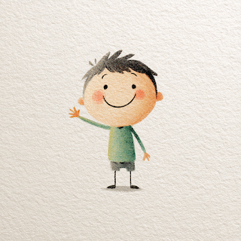 Cute Little Boy Waving Hello - 2D Sticker Illustration