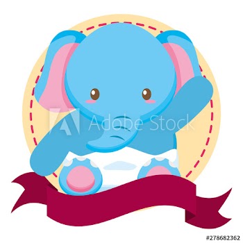 cute little elephant baby in frame with ribbon