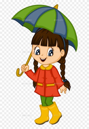 Cute Little Girl For 4 Seasons - Sharing Umbrella With Girl Clipart