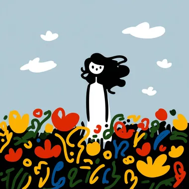 Cute Little Girl in a Vibrant Flower Field Cute Little Girl in a Vibrant Flower Field