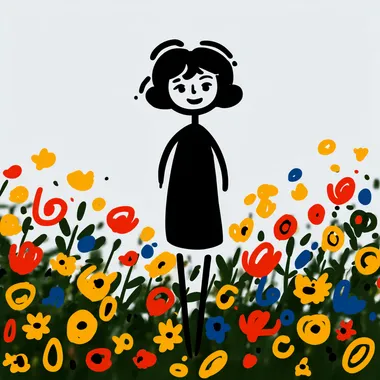Cute Little Girl in a Vibrant Flower Field Cute Little Girl in a Vibrant Flower Field