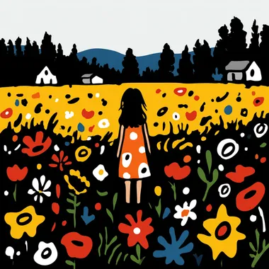 Cute Little Girl in Flower Field Cute Little Girl in Flower Field