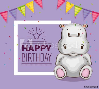 cute little hippo birthday card design