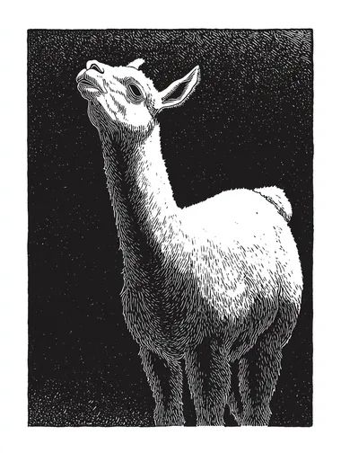 Cute Llama Linoprint Illustration Cute Llama Linoprint Illustration