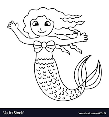 cute mermaid cartoon coloring page for