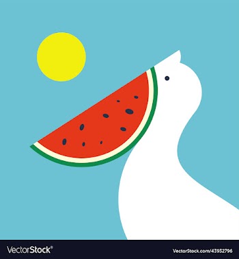 cute minimal pelican with watermelon