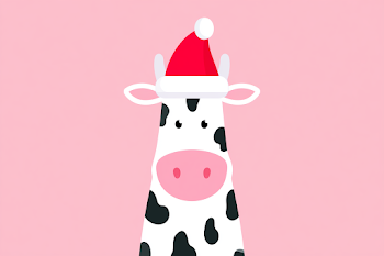 Cute Minimalistic New Year Cow with Santa Hat