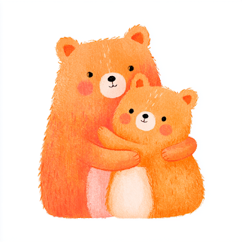 Cute Mommy Bear and Baby Bear Embrace