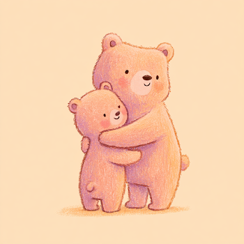 Cute Mommy Bear and Baby Bear Hugging
