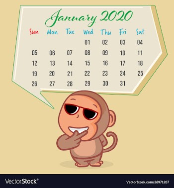 Cute monkey cartoon with january 2020 calendar vector image