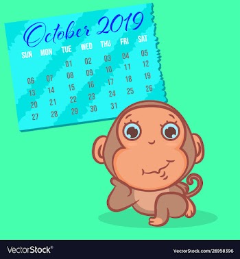 Cute monkey cartoon with october 2019 calendar vector image