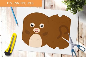 Cute Monkey Gift Pillow Box Template SVG, Gift Box SVG