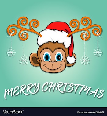 cute monkey head cartoon christmas card wearing