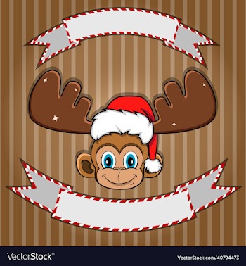cute monkey head with christmas hat blank label