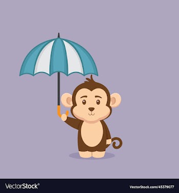cute monkey holding umbrella