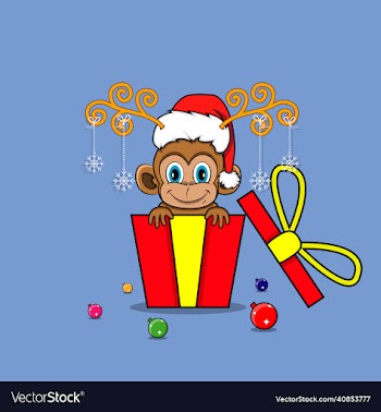 cute monkey on gift with santa claus hat
