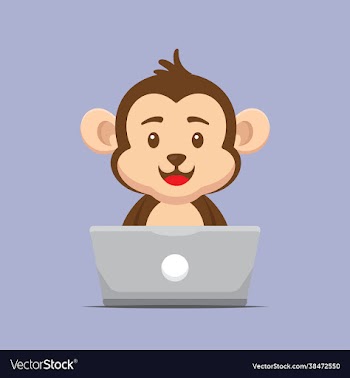 cute monkey working with laptop