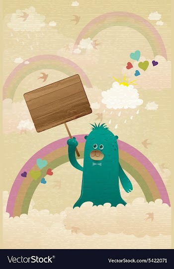 Cute monster with wooden sign vector image