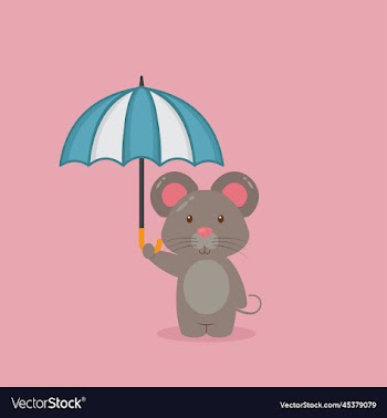 cute mouse holding umbrella