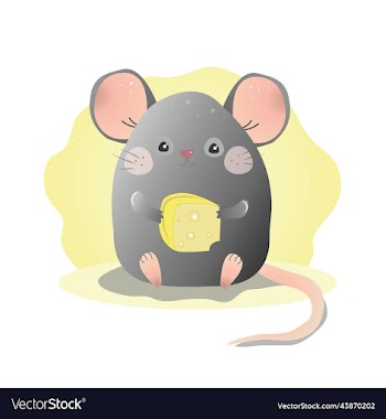 cute mouse holds a piece of cheese in its paws