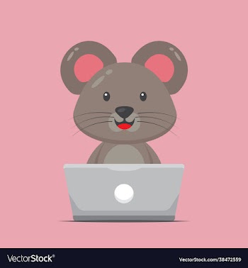 cute mouse working with laptop