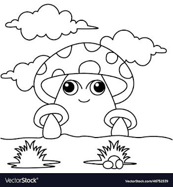 cute mushroom cartoon coloring page for