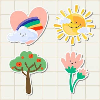 Cute natural doodle sticker set on a grid background illustration | Free  illustration - 2285128