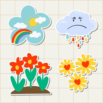 Cute natural doodle sticker set on a grid background vector | Free  vector - 2285200