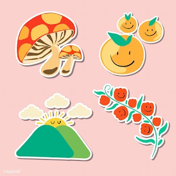 Cute natural doodle sticker set on a pink background vector | Free  vector - 2285206