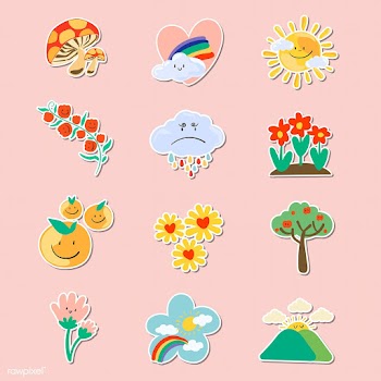 Cute natural doodle sticker set on a pink background vector | Free  vector - 2285226
