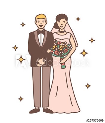 Cute newlywed couple isolated on white background