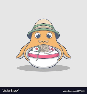 cute octopus eating ramen