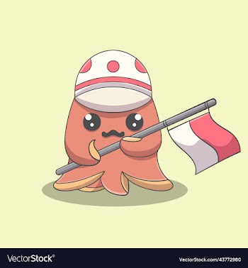 cute octopus with indonesian flag