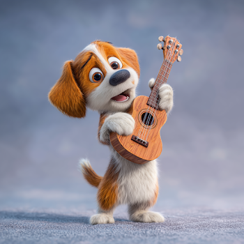 Cute Orange Beagle Playing Ukulele in 3D Animation