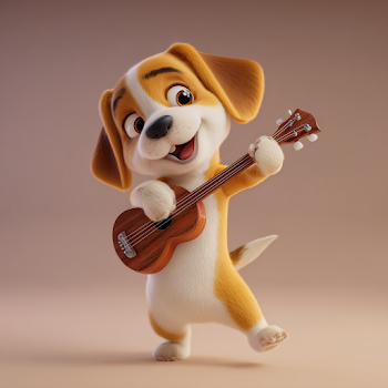 Cute Orange Beagle with Ukulele