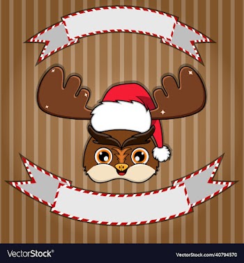 cute owl head with christmas hat blank label