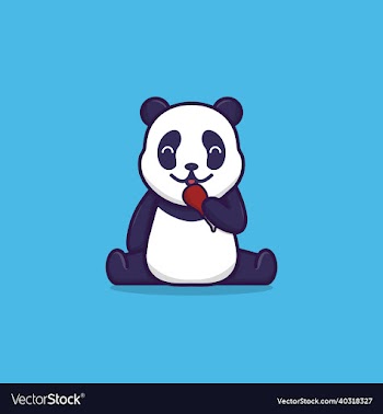cute panda eating fried chicken