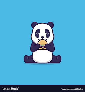 cute panda eating hamburger