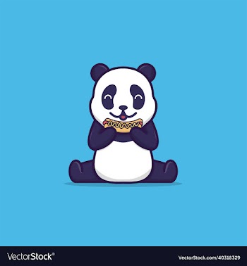 cute panda eating hot dog