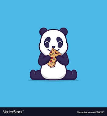 cute panda eating pizza
