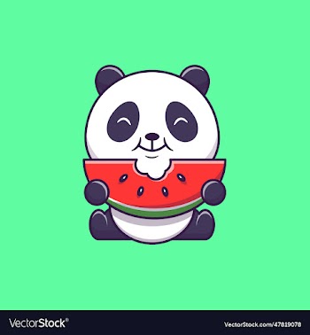cute panda eating watermelon cartoon